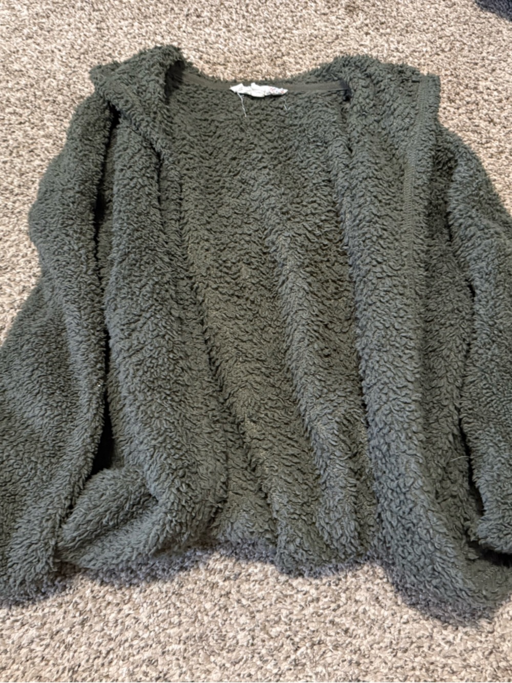 Pink Republic Olive Green Sherpa Cardigan